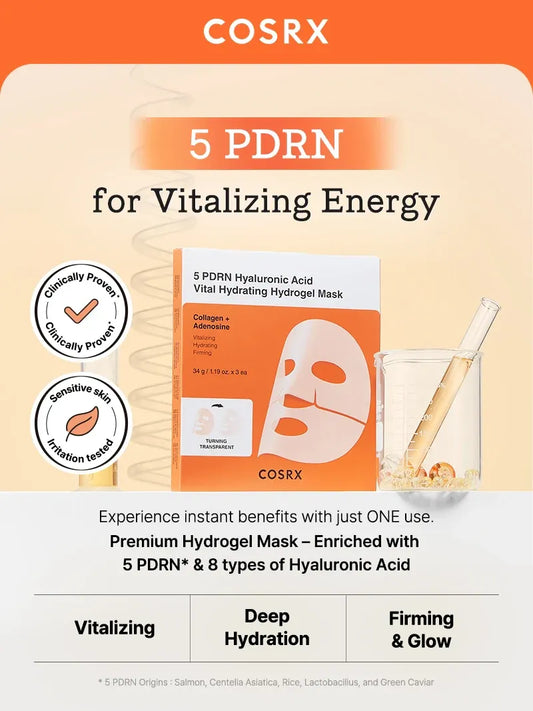 COSRX - 5 PDRN Hyaluronic Acid Vital Hydrating Hydrogel Mask - 3 Masks