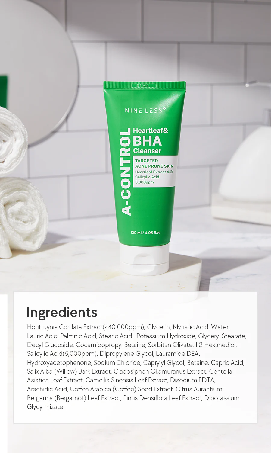 Nineless - A-Control Heartleaf & BHA Foam Cleanser - 120ml