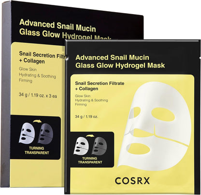 COSRX – Advanced Snail Mucin Glass Glow Hydrogel Mask (3 sheets) – Hydrating Glass Skin Mask – anti-aging product from The K Beauty Edit