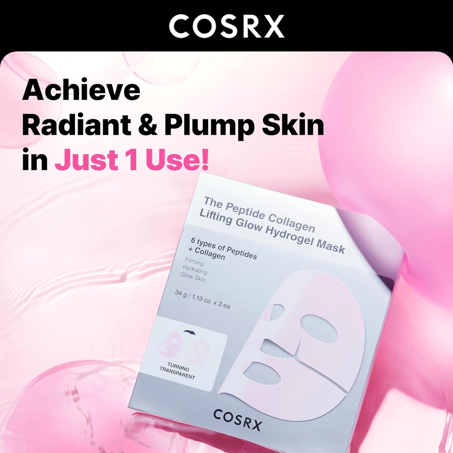 COSRX – The Peptide Collagen Lifting Glow Hydrogel Mask (3 sheets) – Lifting & Firming Hydrogel Mask