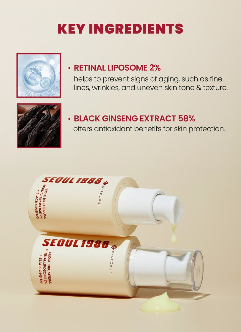 K-Secret - SEOUL 1988 Serum: Retinal Liposome 2% + Black Ginseng - 30ml