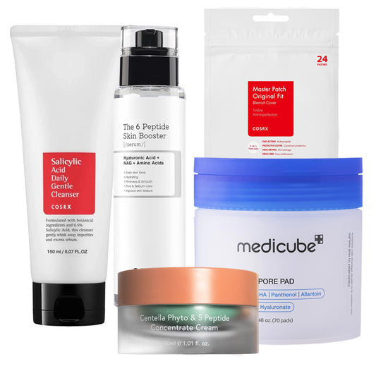 Pore & Acne Control Routine – Salicylic Cleanser, Peptide, Pore Pads & Centella Cream Bundle