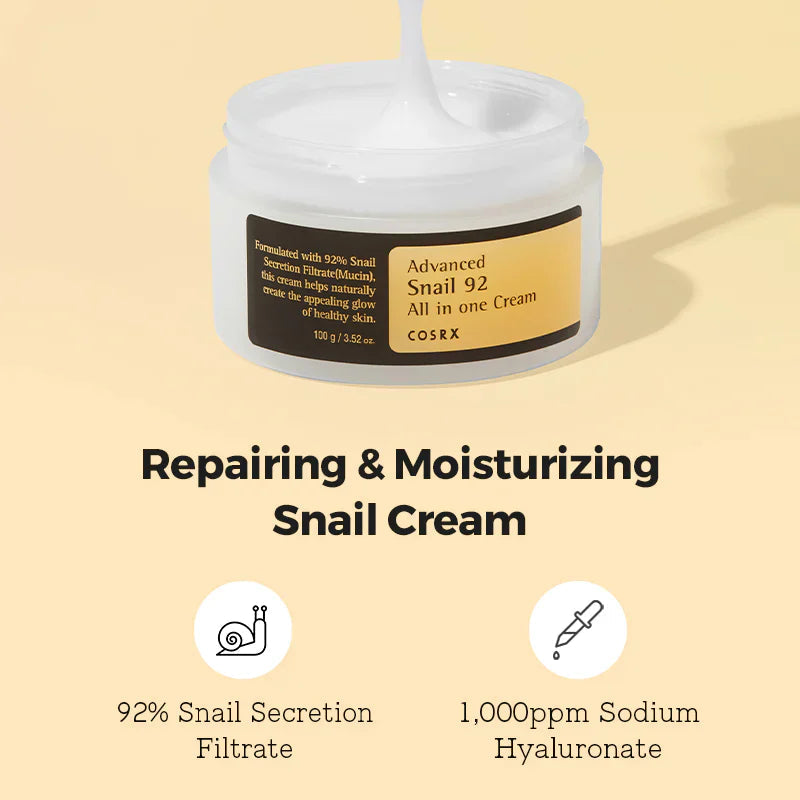 COSRX - Advanced Snail 92 All In One Cream 100g – Hydrating Moisturiser 100ml
