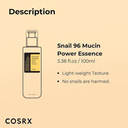 COSRX - Advanced Snail 96 Mucin Power Essence - Moisturising Snail Mucus Essence Serum - 100ml