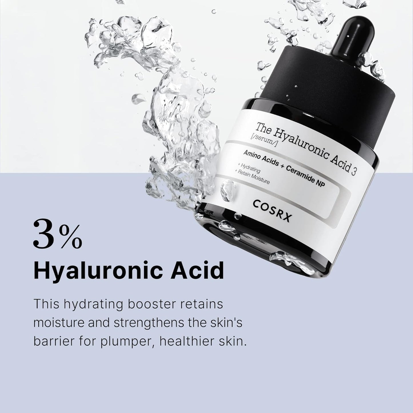 COSRX The Hyaluronic Acid 3 Serum 20ml – 3% Hyaluronic + Ceramide Hydrating Serum for Deep Moisture, Plumping & Barrier Strengthening
