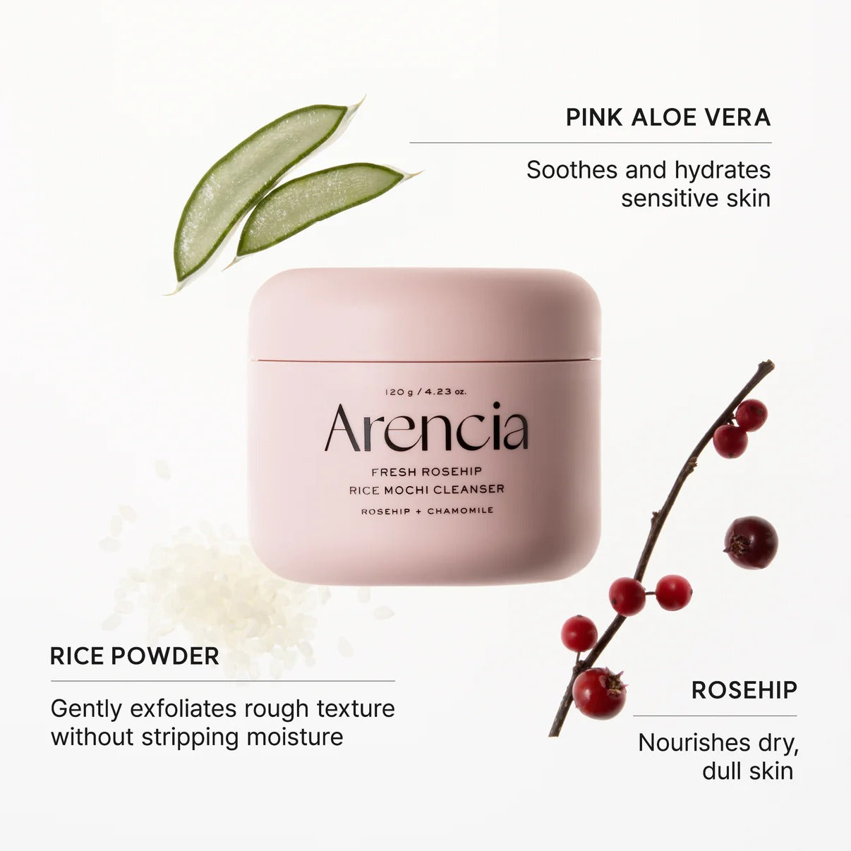 Arencia - Fresh Rosehip Rice Mochi Cleanser - 120g