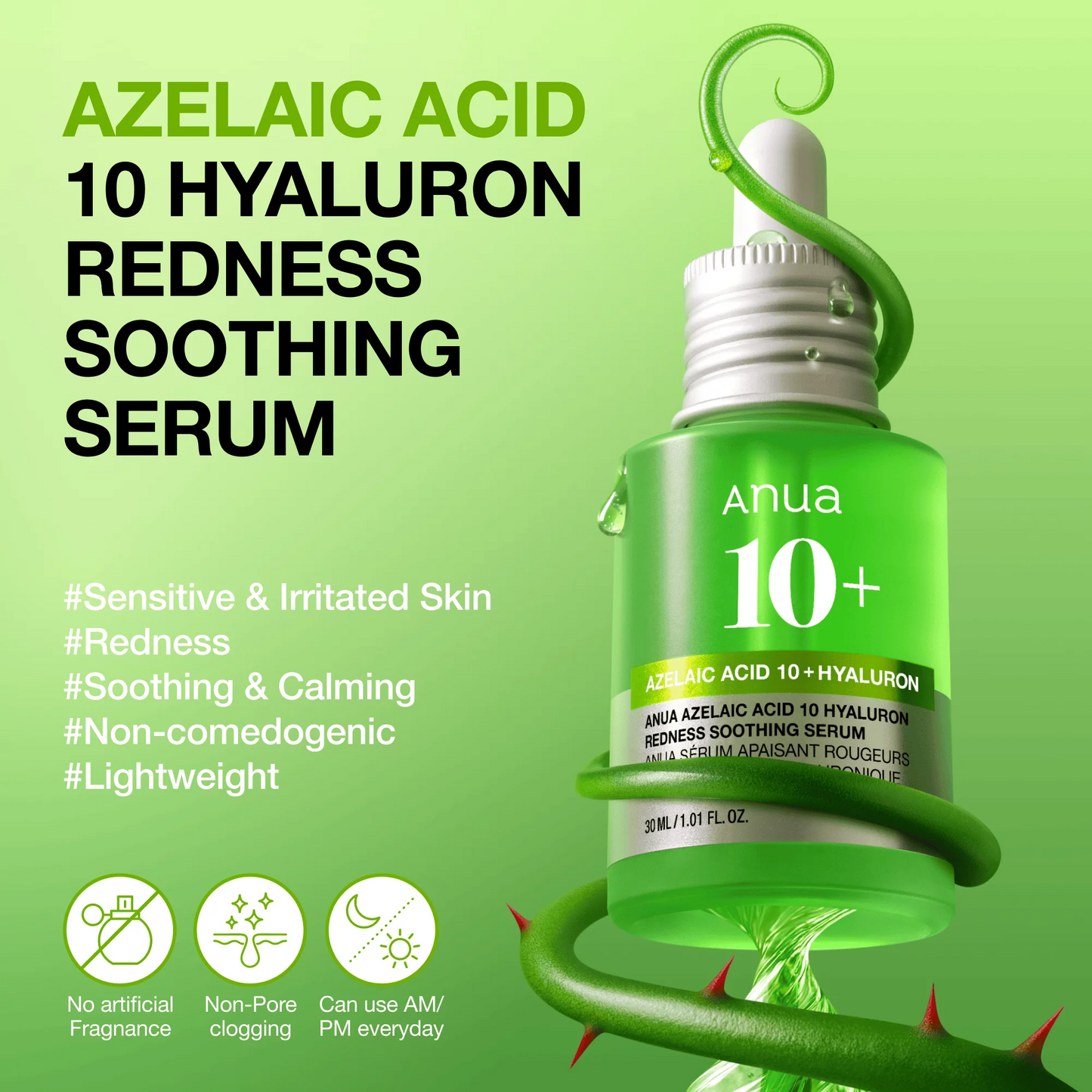 Anua - Azelaic Acid 10 Hyaluron Redness Soothing Serum - 30ml