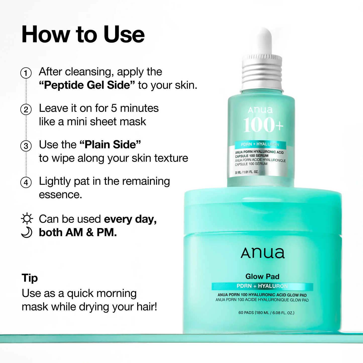 Anua - PDRN 100 Hyaluronic Acid Glow Pad - 60 Pads