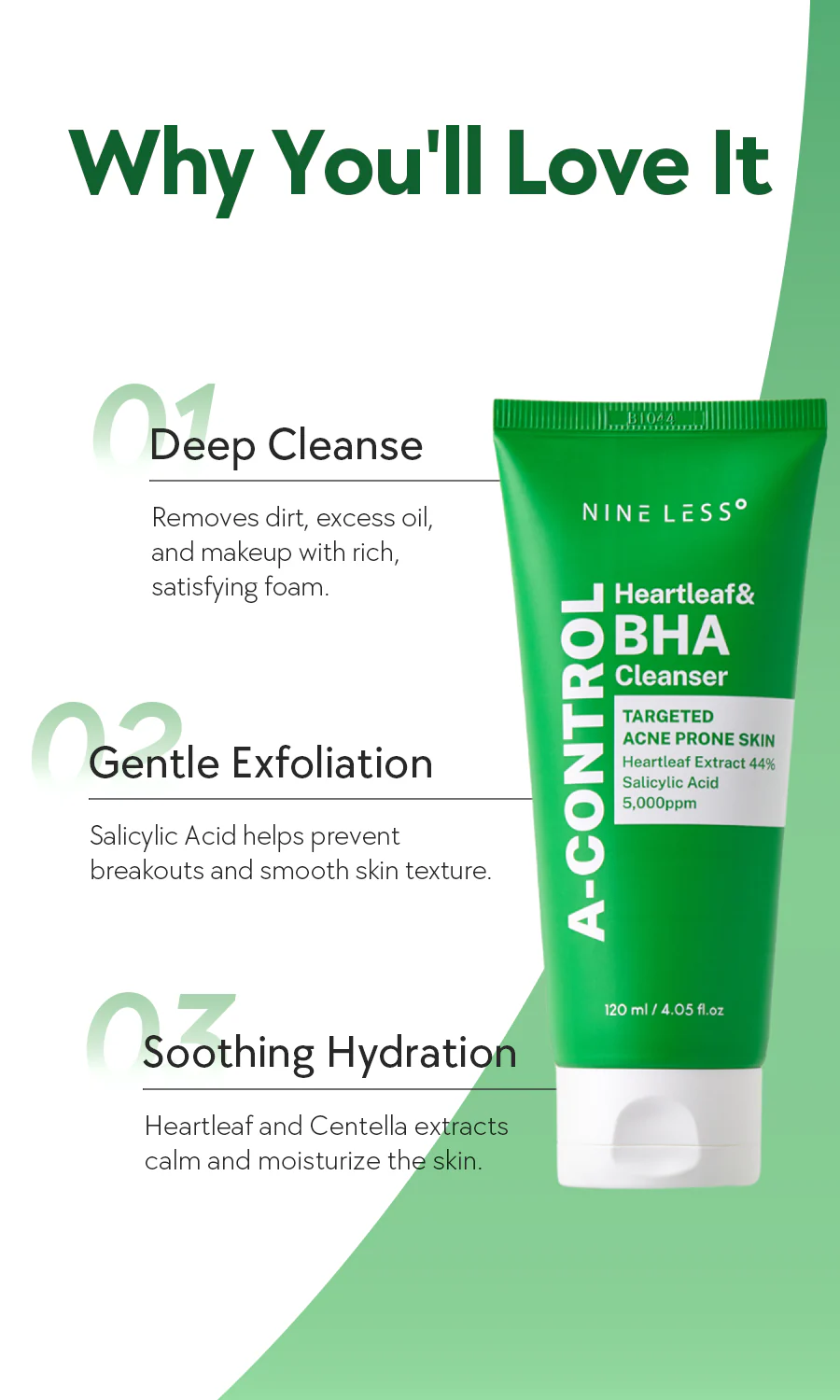 Nineless - A-Control Heartleaf & BHA Foam Cleanser - 120ml