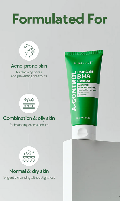 Nineless - A-Control Heartleaf & BHA Foam Cleanser - 120ml