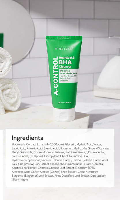Nineless - A-Control Heartleaf & BHA Foam Cleanser - 120ml